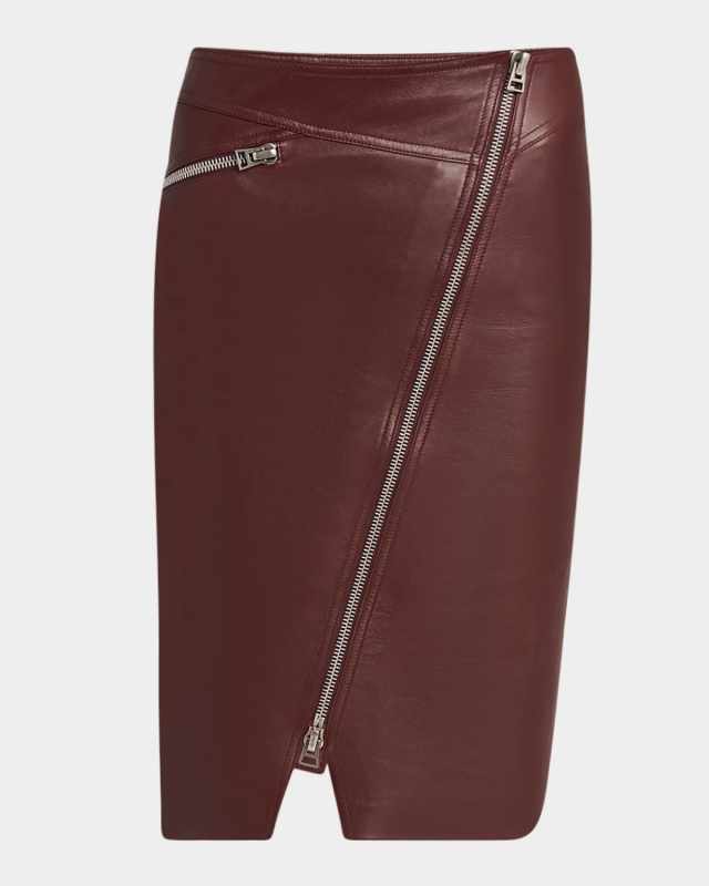 Lux Plonge Leather Diagonal Zip Skirt